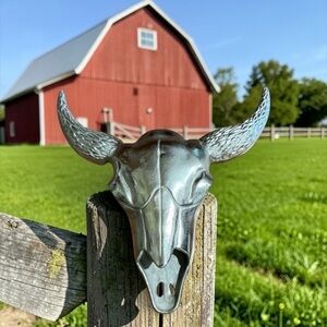 Silver Metal Bull Skull Wall Decor